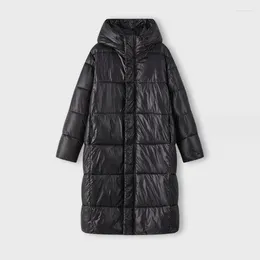 Women's Trench Coats Black Glossy Parka Coat 2024 Fashion Thicken Winter Hooded Loose Long Jacket Female Windproof Rainproof Warm Outwear