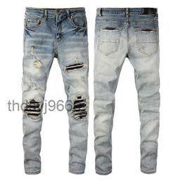 Designer Mens Jeans Hip-hop Fashion Zipper Hole Wash Jean Pants Retro Torn Fold Stitching Design Motorcycle Riding Cool Slim Pant Purple for Men PP6A