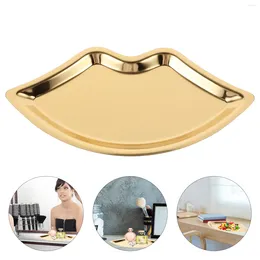 Plates Gold Decor Korean Style Ins Lip-shaped Jewellery Storage Tray Desk Accessories Aesthetic Stainless Steel Dish Girl