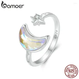 Cluster Rings Bamoer 925 Sterling Silver Colorful Moon Star Opening Ring Fine Zircon For Women Lucky Jewelry Wedding Gift Birthday