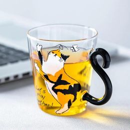 Wine Glasses 250ML Cute Cat Glass Juice Coffee Cup Milk Tea Mug Tail Handle Creative Girl Gift Kitten Shaped Drinkware