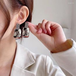 Dangle Earrings Geometric Shiny Crystal Design Sense Retro S925 Silver Needle Personality Pendant Female Fashion Birthday Gift
