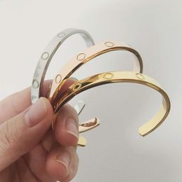 Design Brand Jewellery Wholesale Suppliers 2024 Rose Gold 18k Gold Rhodium Plated 6mm Open Size Love Screw Titanium Bangle