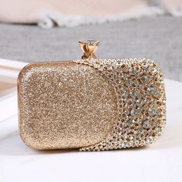 Women Diamond Evening Bag Glitter Hollow Out Gold Handbag Ladies Chain Crystal Wedding Party Mini Purse Day Clutch 240129