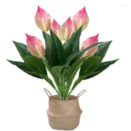 Decorative Flowers 48cm Simulated Green Plant Silk Screen Adhesive Tape Single Three Headed White Palm Household Decoration Table