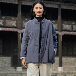 Women's Trench Coats Johnature Women Thicken Warm Cotton Clothes Vintage Stand Long Sleeve Loose Solid Colour 2024 Winter Chinese Style
