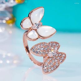 Cluster Rings Fashion 18K Rose Gold Plated Butterfly Open Adjustable Ring High Carbon Diamond 925 Sterling Silver For Women Fine Jewellery