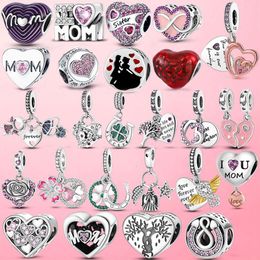 Beads Infinity Love Mum Heart Mom Dangle Fit Charm Bracelet Plata De Ley Sier Original Jewellery