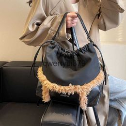 Backpack Style Shoulder Bags 2023 autumn/winter new niche plush backpack womens Korean Instagram minimalist and versatile lamb wool bagH2422