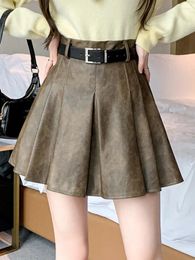 Skirts Y2k Female Style High Waist Short Skirt Winter Solid Bottoms Women Black Pu Leather 2024 Fashion Casual Mini F122