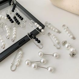 Brooches Fashion Pearl Fixed Sweater Collar Needle Charm Safety Pin Brooch Cardigan Clip Chain Jewellery