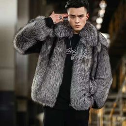 Designer Fur Imitation Mens Coat Short Autumn and Winter Warm Silver Leather Casual Jacket VN2H