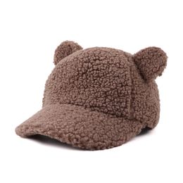 Hat for Kids Girls Autumn Child Fashion Fuzzy Hip Hop Cap Solid Teddy Velvet Thicken Warm Baseball Cap for Baby Boys 240124