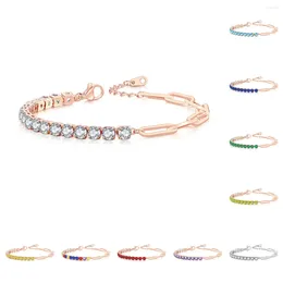Link Bracelets Style Rose Gold Colour Paper Clip Splicing Tennis For Women Hand Chain Birthstone Female Jewellery