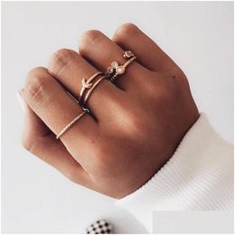 Wedding Rings Women Simple Moon Pearl Crystal Open Joint Gold Ring Set Fashion Female Valentines Day Gift Edwi22 Drop Delivery Dhxum