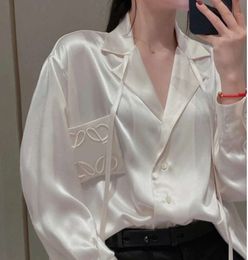 Women Silk Shirts Blouses Mens Designer Tshirts with Letters Embroidery Fashion Long Sleeve Tee Casual Tops Clothing Black White Designer Fashion4534