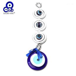 LUCKY EYE Blue Turkish Evil Eye Pendant Wall Hanging Silver Colour Bead Gifts Decorations for Car Office Home Living Room EY13661310E