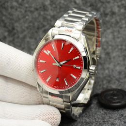 Aqua Terra Ryder Cup Watch Red Dial 42mm Automatic Mechanical Stainless Steel Glass Back Sports Sea Mens Watches294p
