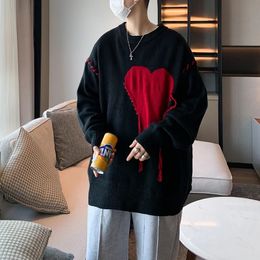 Harajuku Large Love Suture Knitted Unisex Sweaters Pullovers Fashionable Colorblock Men Ovesize Caual Warm Knitwear Autumn 240202
