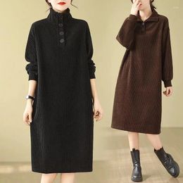 Casual Dresses Large Size High Neck Long Sleeve Dress 2024 Autumn/Winter Mid Length Loose Thickened Bottom For Women Clothing Z4151