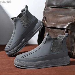 Boots Fashion Grey Platform Chelsea Boots Men Trendy High Top Slip-on Mens Leather Boots Casual Comfortable Non-slip Man Ankle Boots