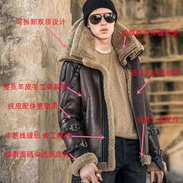 Mens Thickened Warmth Trend Original Ecological B3 Leather and Fur Integrated High End Star Same Style Coat EFMF