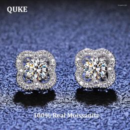 Stud Earrings QUKE Real Moissanite Four Leaf Clover 0.5ct D Color VVS1 Pure 925 Sterling Silver For Women Wedding Fine Jewelry