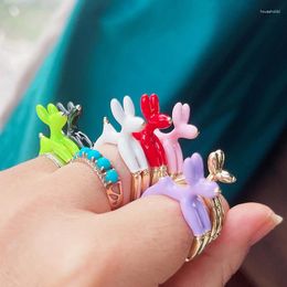 Cluster Rings Ballon Dog Pet Puppy Enamel Finger Ring Neon Pink Orange Blue Pendant Oil Dropped Sweet Cute Party Jewellery Wholesale