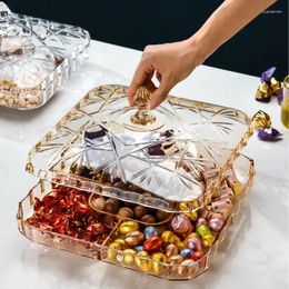 Plates Transparent Dried Fruit Box Compartment Living Room Plastic With Lid Tray Year Snack Nut Modern Creative