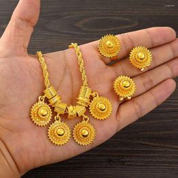 Necklace Earrings Set Gold Plated Plain Ethiopian Eritrea Ethnic Classic Cute Size Earring/Pendant/Ring /Bracelet Jewelry Bride Wedding