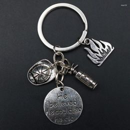 Keychains 1pcs He Believe Could So Did Charm Flame Hat Fire Extinguisher Keyring DIY Professional Fireman Jewelry Crafts Keychain