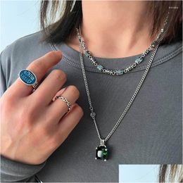 Pendant Necklaces Trendy Emerald Green Stone Necklace For Women Banquet Party Jewelry Fashion Vintage Drop Delivery Dhzdt