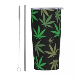 Tumblers Retro Green Leaf Stainless Steel Tumbler Plant Driving Mugs Cup Large Coffee Mug Keep Heat Cold Drink Milk Tea Water Bottle