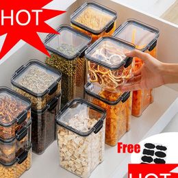 Storage Boxes Bins Food Container Plastic Kitchen Refrigerator Noodle Box Mtigrain Tank Transparent Sealed Cans Herb Tea 230613 Dr Dhghv