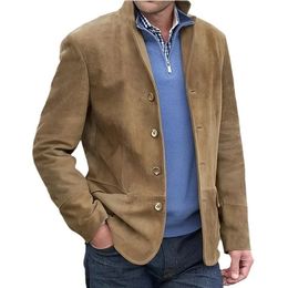 Winter Mens Casual Luxury Jacket Vintage Long Sleeve Buttons Turndown Collar Solid Color Leisure Coat S3XL 240130