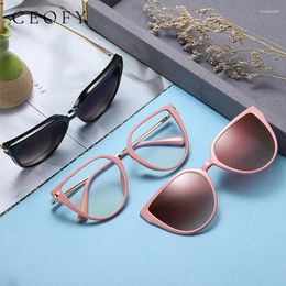 Sunglasses Frames Ceofy Women Cateye Vintage Spectacle Glasses Frame Clip On Brand Designer Magnetic Optical Myopia Dual-purpose Eyewear