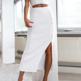 Skirts 2024 Ribbed Slim Women Summer Elegant High Waist Sexy Side Slit Skirt Female Autumn Casual Streetwear Faldas Para Mujeres