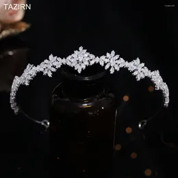 Hair Clips TAZIRN Handmade Floral Cubic Zirconia Headband For Women Wedding Bride CZ Headpieces Prom Party Girl Tiaras Accessories