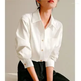 Women's Blouses White Shirts Blouse Korean Fashion Loose Long Sleeved Top Button Up Shirt Turn-down Collar Single-breasted B136