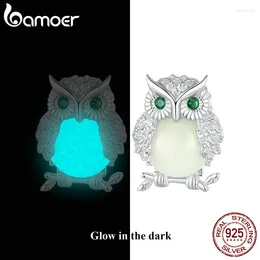 Stud Earrings BAMOER 925 Sterling Silver Owl Luminous Stone Hypoallergenic Glowing In The Dark Jewellery For Women