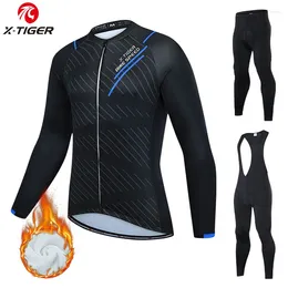 Racing Sets X-TIGER Winter Cycling Jerseys Set Thermal Fleece Long Sleeve Sportswear Jersey Suit Men Bike Pants Clothing