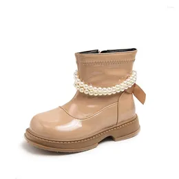 Boots CUZULLAA Autumn Winter Children Girls Elegant Pearl Beading Ankle High Shoes Kids Fashion Size 26-36