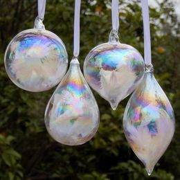 Party Decoration 8pcs/pack Different Shape Inner Feather Pearl Lustre Glass Pendant Christmas Day Hanging Globe Onion Cone Drop