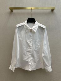 Women's Blouses Lapel White Shirt Sleeves Double Button Design Casual Fashion 2024 Autumn 0312