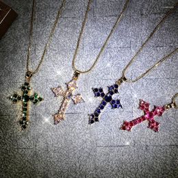 Pendant Necklaces Fashion White/Rose Red/Green Blue Cross Necklace For Women Shiny Stylish Party Accessories Female Statement Neck Jewellery