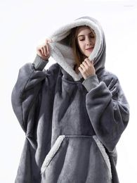 Women's Hoodies Blanket With Sleeve Winter Women Pocket TV Hooded Sweatshirt Fleece Plush Warm Coral Oversized