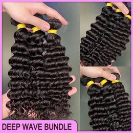 High Quality Peruvian Malaysian Indian Hair Natural Black Deep Wave Wavy Hair Extensions 3 Short Bundles On Sale 100% Raw Virgin Remy Human Hair