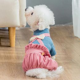 Dog Apparel Small Overalls Cute Bowknot Pomeranian Teddy Super Clothes Spring And Autumn Fight Cat Clothing Novelty Pet