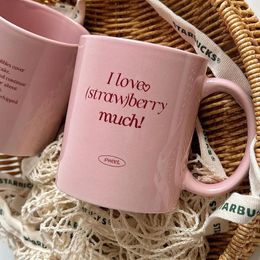 Mugs Wudruncy Pink Glossy Ceramic Coffee Mug Korean Simple English Letter Milk Breakfast Cup Office Tea For Girls Women