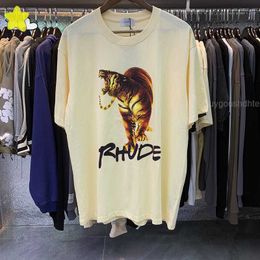 Tiger Printing Pattern Rhude Short Sleeve Men Women High Quality Fashion Streetwear Top Tees Casual O-neck T-shirts 0FKF N1KO